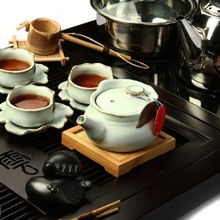 关耳窑汝窑茶具四合一 实木茶盘上的优雅茶道