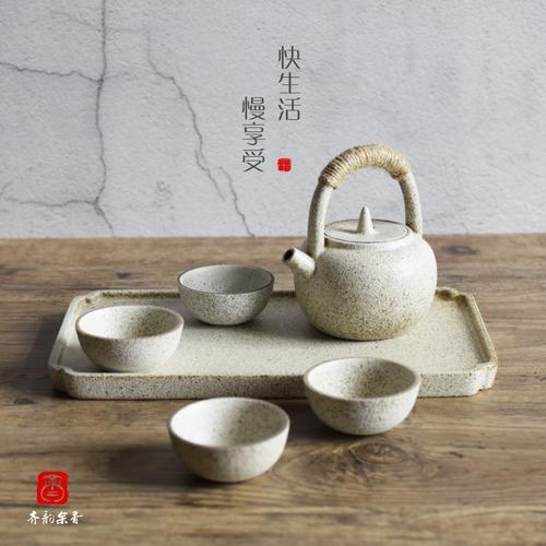 齐韵余香日式黑陶提梁壶粗陶功夫茶具套装——简约与复古的茶道新体验